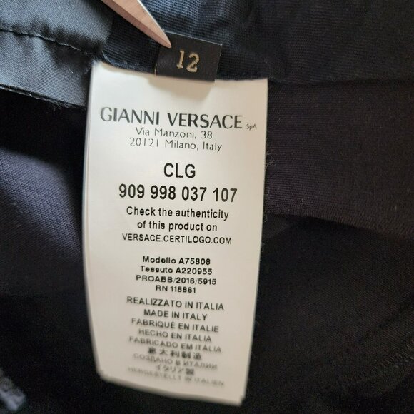 Versace Pants US10 IT46 – Black Cotton Blend, Blue Stripe, Slim Fit - Picture 5 of 11